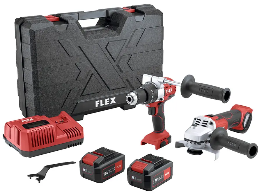 PD 2G 18.0-EC FS55 aku-vrtačka + L 125 18.0-EC aku-úhlová bruska + 5ks řezných dia. kotoučů + Sada vrtáků 91ks + Box 20ks kotouč 125mm + Sada nářadí 130ks